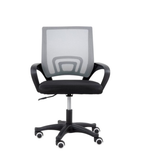 Fotel obrotowy dla dzieci szary FOT-405-SZAR – widok z przodu na ergonomiczne oparcie i miękkie siedzisko.