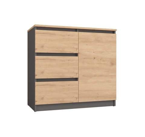 Zamknięta komoda antracyt dąb artisan KOM-910-ANT-ART-BA widoczna w półprofilu.
