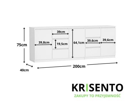Wymiary białej komody KOM-925-BIEL-MAT.
