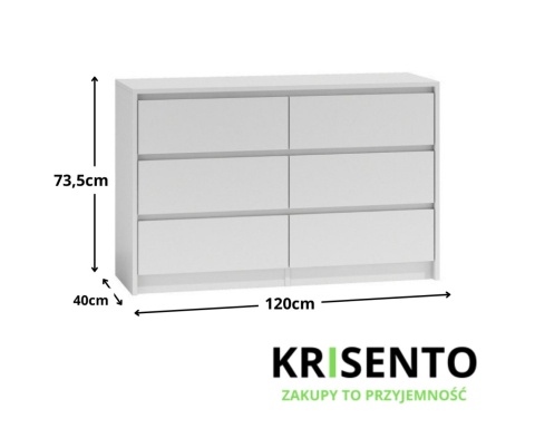 Wymiary komody KOM-919-BIEL-MAT.