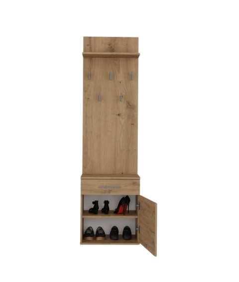 Mini garderoba do przedpokoju dąb artisan GAR-103-ART – widok z przodu na panel z wieszakami i otwartą dolną szafką.