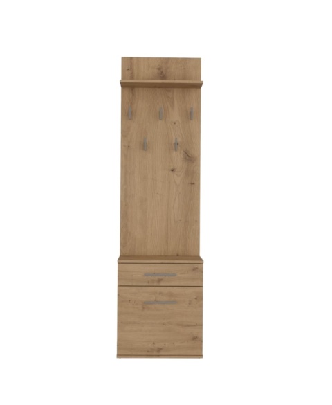 Mini garderoba do przedpokoju dąb artisan GAR-103-ART – widok z przodu na panel z wieszakami i dolną szafkę.