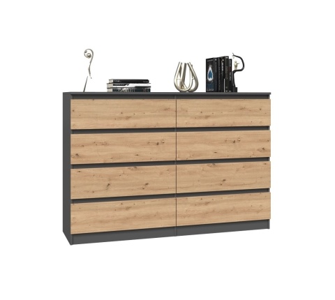 Zamknięta komoda KOM-908-ANT-ART w kolorze antracytowym z dębem artisan w półprofilu z zagospodarowanym blatem.
