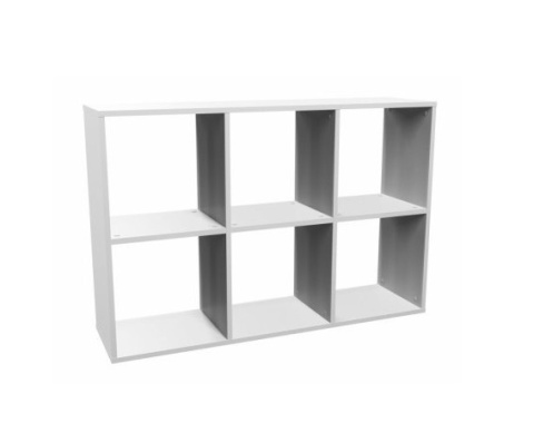 Regał 6-komorowy RE-1408-BIEL-MAT w półprofilu – minimalistyczna prezentacja.