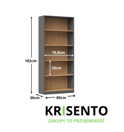Wymiary otwartego regału RE-1404-ANT-ART.