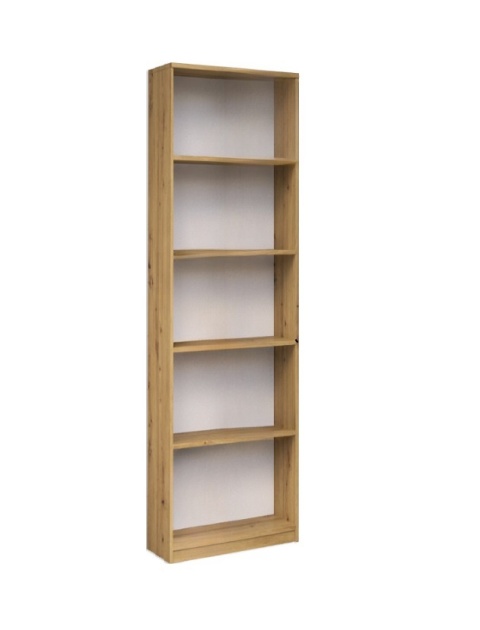 Regał RE-1401-ART w naturalnym kolorze dębu artisan widoczny w eleganckim półprofilu.