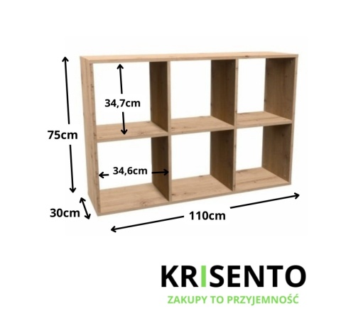 Wymiary komorowego regału 2x3 RE-1408-ART.