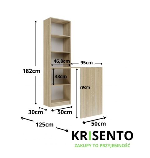 Wymiary regału z biurkiem RE-1405-SON.