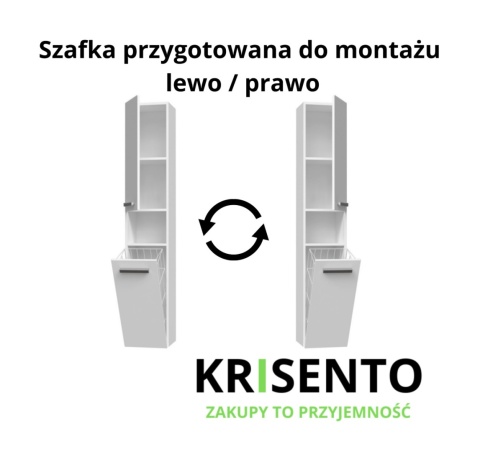 Schemat techniczny słupka LAZ-1315-BIEL-POŁ prezentujący opcję montażu drzwiczek na lewą lub prawą stronę,