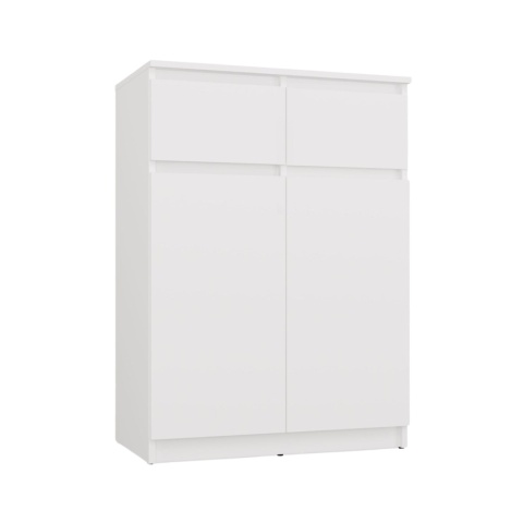 Zamknięta komoda biała 70 cm KOM-946-BIEL-MAT widoczna w półprofilu.