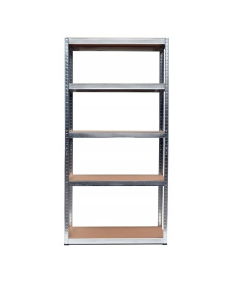 Regał warsztatowy 2w1 180x90x30cm RE-1418-MET – widok z przodu na pięć wytrzymałych półek.