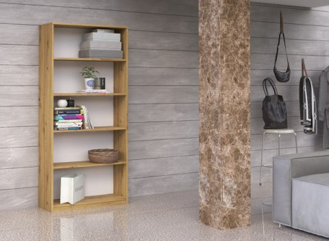 Regał RE-1404-ART jako centralny punkt domowej organizacji, łączący nowoczesny design z maksymalną powierzchnią przechowywania.
