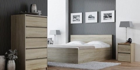 Szafka nocna SN-307-SON jako funkcjonalne i stylowe serce sypialni, łączące dyskrecję z estetyką ciepłego drewna.