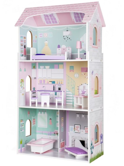 Drewniany Domek Dla Lalek + Mebelki Rezydencja Jagodowa 95cm