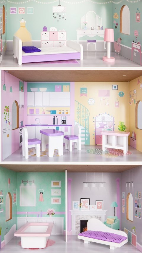 Drewniany Domek Dla Lalek + Mebelki Rezydencja Jagodowa 95cm