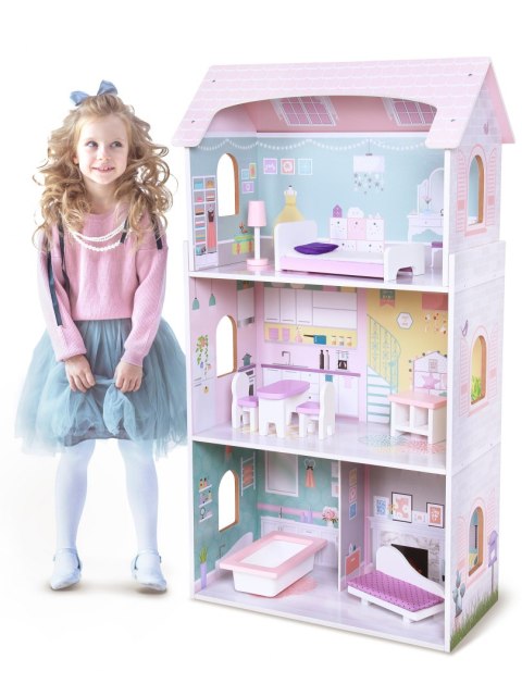 Drewniany Domek Dla Lalek + Mebelki Rezydencja Jagodowa 95cm