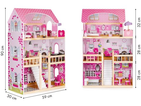 Drewniany Domek Dla Lalek MARYLAND 90cm + Mebelki + LED