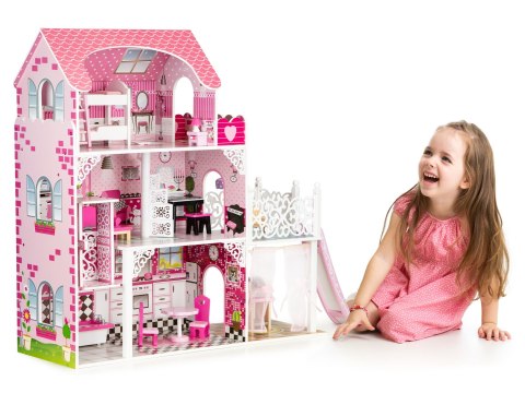 Drewniany domek Dla Lalek 90cm z Windą XXL Zjeżdżalnia