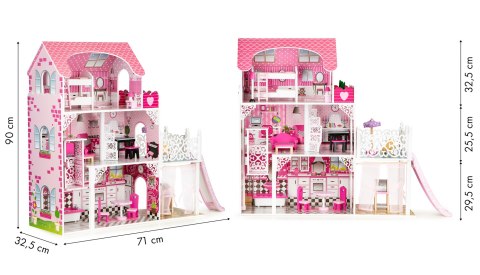 Drewniany domek Dla Lalek 90cm z Windą XXL Zjeżdżalnia