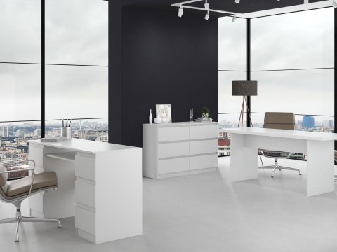 Komoda KOM-905-BIEL-MAT jako estetyczny i pojemny element w nowoczesnym biurze.