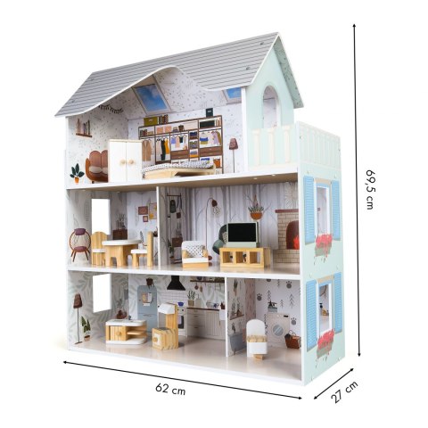 Drewniany Domek Dla Lalek z Meblami Rezydencja Emma 70cm