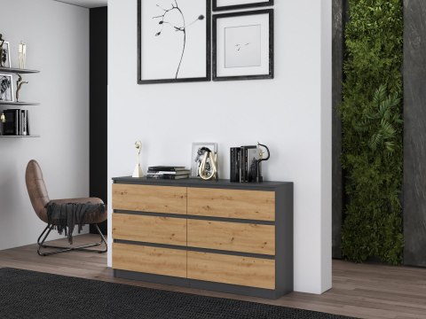 Wizualizacja salonu z komodą 140 cm antracyt - dąb artisan KOM-906-ANT-ART.