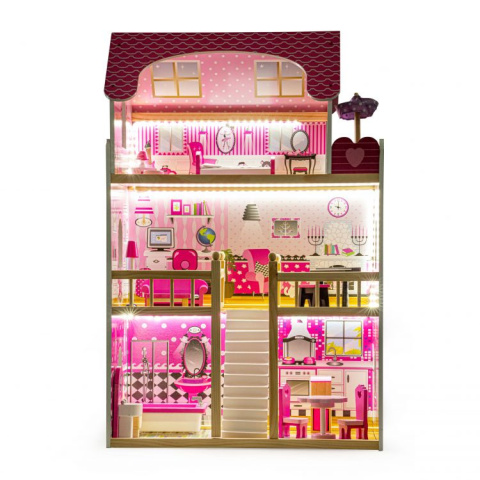 Drewniany Domek Dla Lalek MARYLAND 90cm + Mebelki + LED