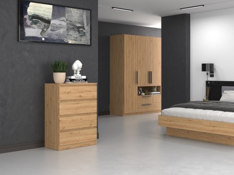 Wizualizacja przytulnej sypialni z nowoczesną komodą 70 cm dąb artisan KOM-902-ART.