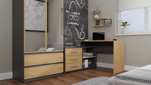 Wizualizacja nowoczesnego pokoju z biurkiem narożnym antracyt dąb artisan BIUR-704-ANT-ART.