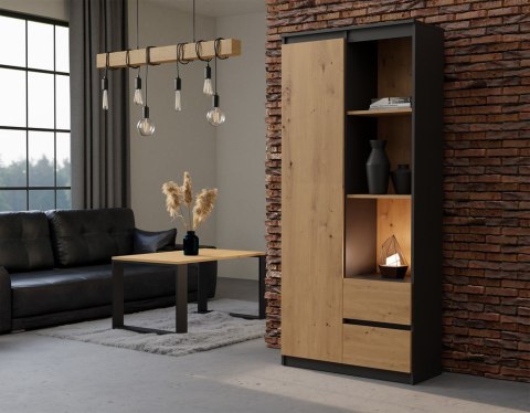 Wizualizacja industrialnego gabinetu z wysokim regałem antracyt dąb artisan RE-1425-ANT-ART.