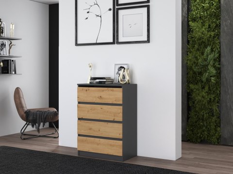 Stylowe wnętrze przedpokoju z funkcjonalną komodą antracyt artisan KOM-902-ANT-ART w półprofilu.