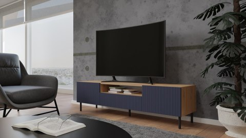 Wizualizacja luksusowego salonu z produktem: granatowa szafka RTV 160 cm dąb artisan RTV-507-ART-GRAN.