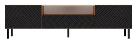 Szafka RTV frezowana 160 cm dąb artisan czerń RTV-506-ART-CZERN – widok z przodu.