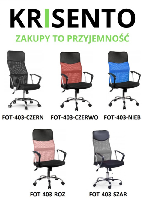 Dostępne warianty kolorystyczne i materiałowe mebla: Fotel biurowy FOT-403.