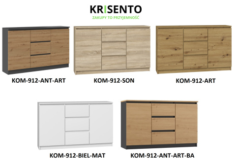 Dostępne warianty kolorystyczne mebla: Szeroka komoda 120 cm KOM-912.