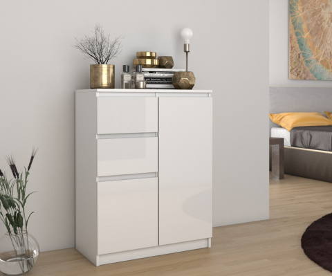 KOMODA BIAŁA POŁYSK 2 DRZWI 2 SZUFLADY 70CM 2D2S