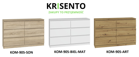 Dostępne warianty kolorystyczne mebla: Komoda z szufladami KOM-905.