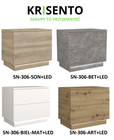 Dostępne warianty kolorystyczne szafek nocnych z podświetleniem LED: Model SN-306.