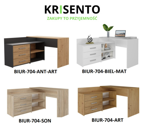 Dostępne warianty kolorystyczne mebla: Biurko narożne BIUR-704-BIEL-MAT.