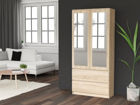 Wizualizacja przytulnej sypialni z produktem: szafa 50 cm głębokości dąb sonoma SZAF-1009-SON.
