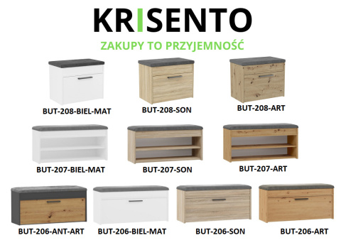 Dostępne warianty kolorystyczne  oraz podobne modele mebla: Szafka z siedziskiem BUT-208.