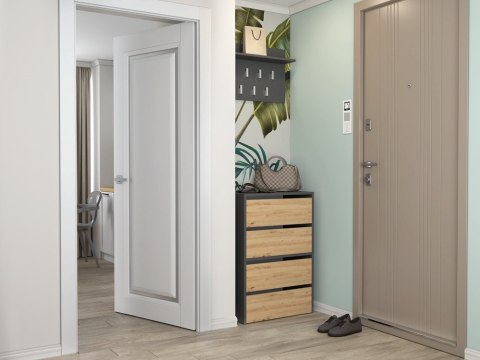 Wizualizacja loftowego przedpokoju z produktem: szafka na buty 60 cm antracyt artisan BUT-204-ANT-ART-2X.