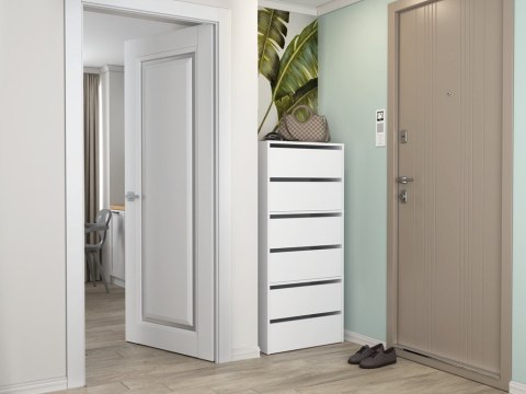 Szafka na buty modułowa BUT-204-BIEL-MAT-2X w aranżacji skandynawskiego przedpokoju – widok 3/4.