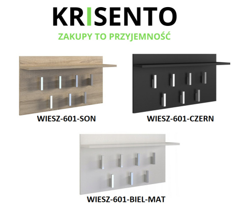 Dostępne warianty kolorystyczne wieszaków z półką: Wieszak WIESZ-601.