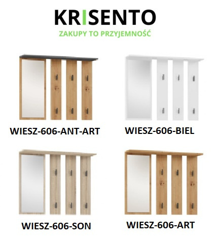 Dostępne warianty kolorystyczne mebla: Wieszak ścienny z lustrem WIESZ-606-SON.