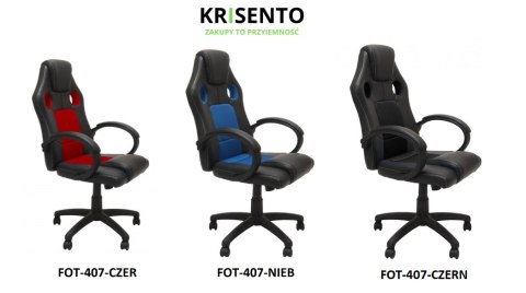 Dostępne warianty kolorystyczne mebla: Ergonomiczny fotel gamingowy FOT-407.