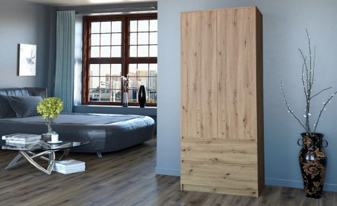 Wizualizacja sypialni z produktem: pojemna szafa z półkami i szufladami 90cm dąb artisan SZAF-1008-ART.