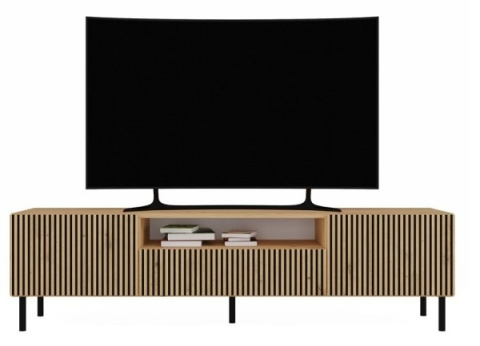 Szafka RTV dąb artisan z lamelami RTV-507-ART-LAM – widok z przodu z telewizorem.