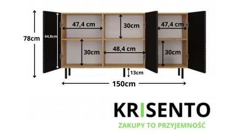 Wymiary eleganckiej komody dąb artisan czerń KOM-924-ART-CZERN.
