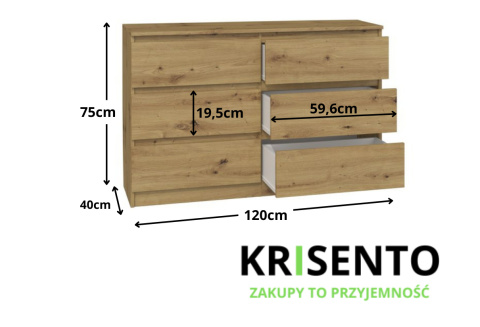 Wymiary komody KOM-905-ART z szufladami.